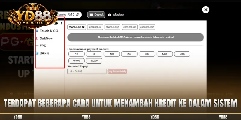 Terdapat beberapa cara untuk menambah kredit ke dalam sistem