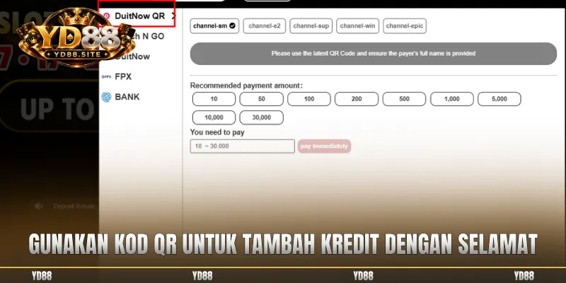Gunakan kod QR untuk tambah kredit dengan selamat