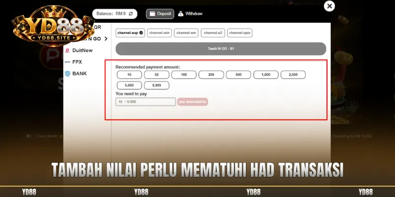 Tambah nilai perlu mematuhi had transaksi