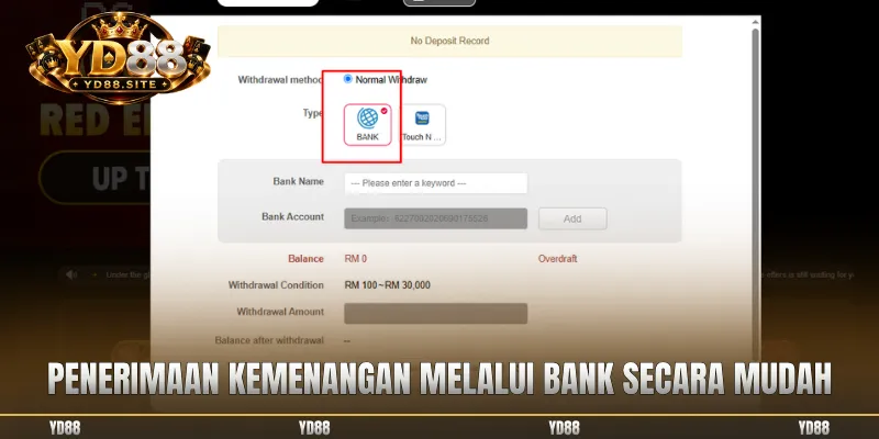 Penerimaan kemenangan melalui bank secara mudah